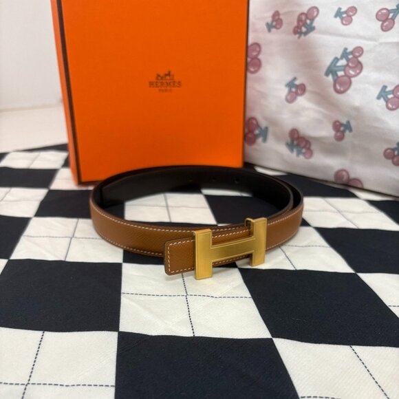 Hermes Brown Leather Belt with Gold Buckle - Picture 2 of 8